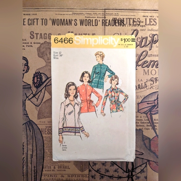 Vintage 1974 Simplicity sewing pattern Miss size 12 Bust 34 Shirt - Picture 1 of 1